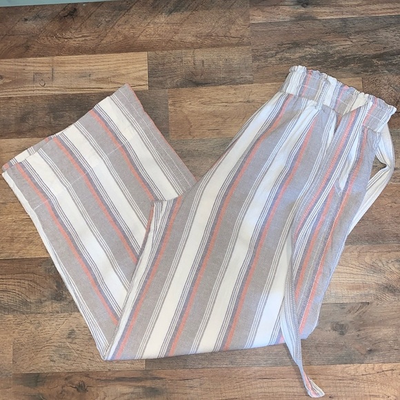 Knox Rose Linen Blend High Waist Wide Leg Pants. Elastic Waist. Belt Closure. - Picture 1 of 9